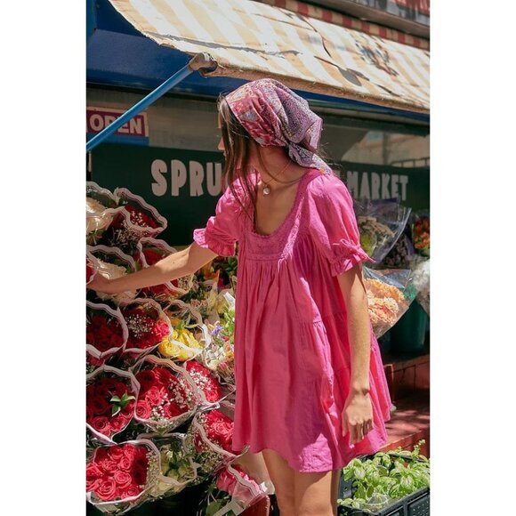 Free People Dresses & Skirts - Free People Fuchsia Smocked-Yoke Mini Dress